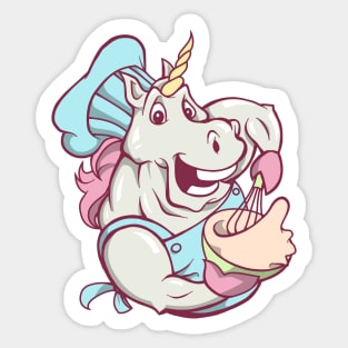 Baker - comic unicorn bakes cake Sticker